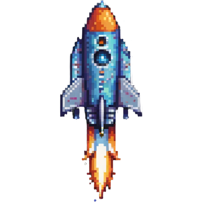 retro look rocket ship in pixel art style emoji