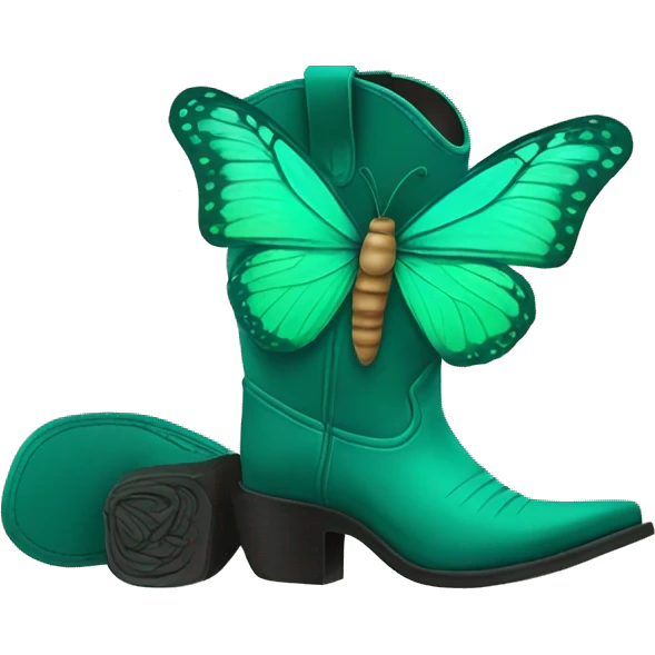 Green butterfly flying around a teal cowboy boots emoji