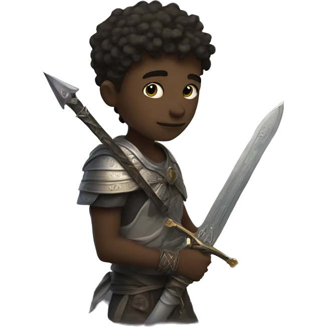 a circular moon and a boy  on it with sword and that boy skintone dark and little lighter emoji