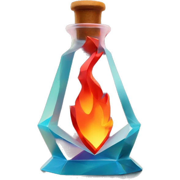 flame in a bottle sculpture symbolizing Sagittarius with a geometric, faceted design. The symbol is standing upright with angular and disney features. The vibrant red flame colors highlights the sharp edges and planes. emoji