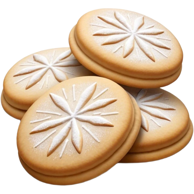 Ma'amoul Cinematic Realistic Ma'amoul Dessert Emoji, depicted as one or two delicate, date-filled cookies lightly dusted with powdered sugar, rendered with intricate textures and warm, inviting lighting. emoji