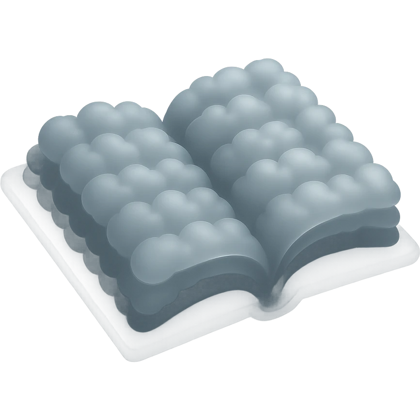 thick open book made entirely of small, very bright white fluffy convex clouds, matte glass style emoji