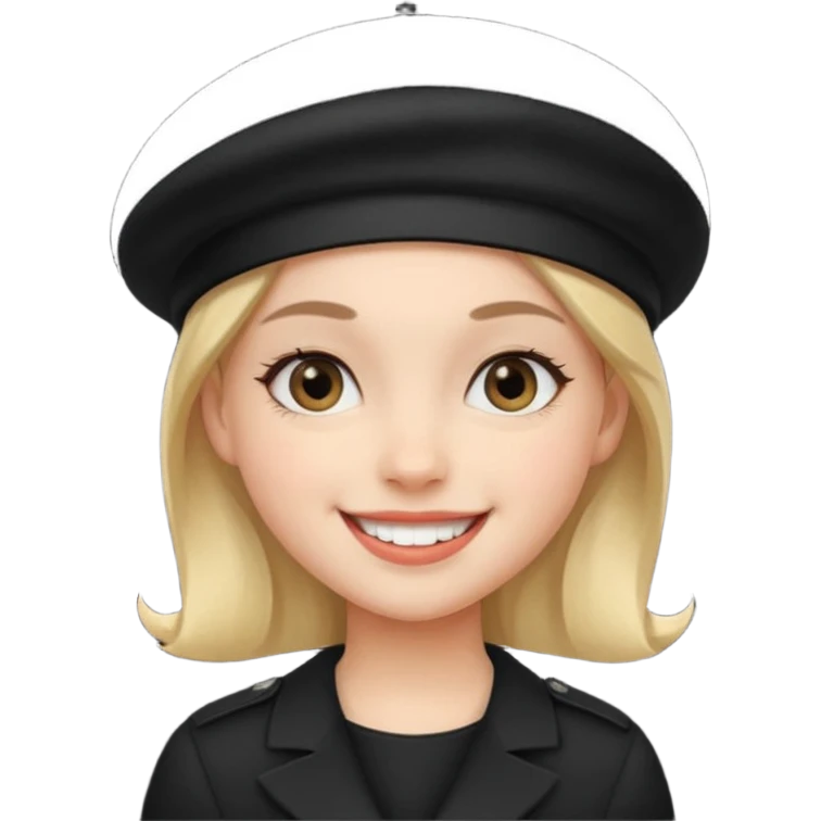 girl with a black beret, grinning emoji