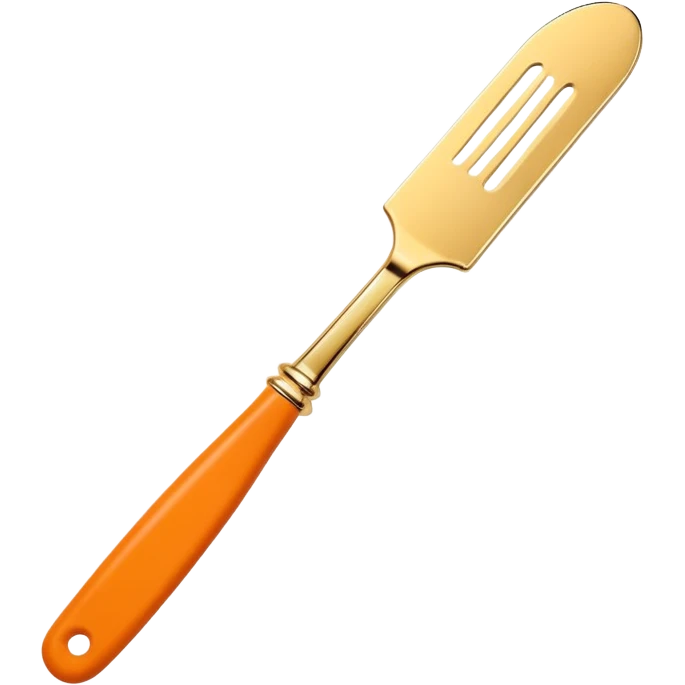Hermès-style butter knife, silver with gold and orange details, luxury, cute emoji style emoji