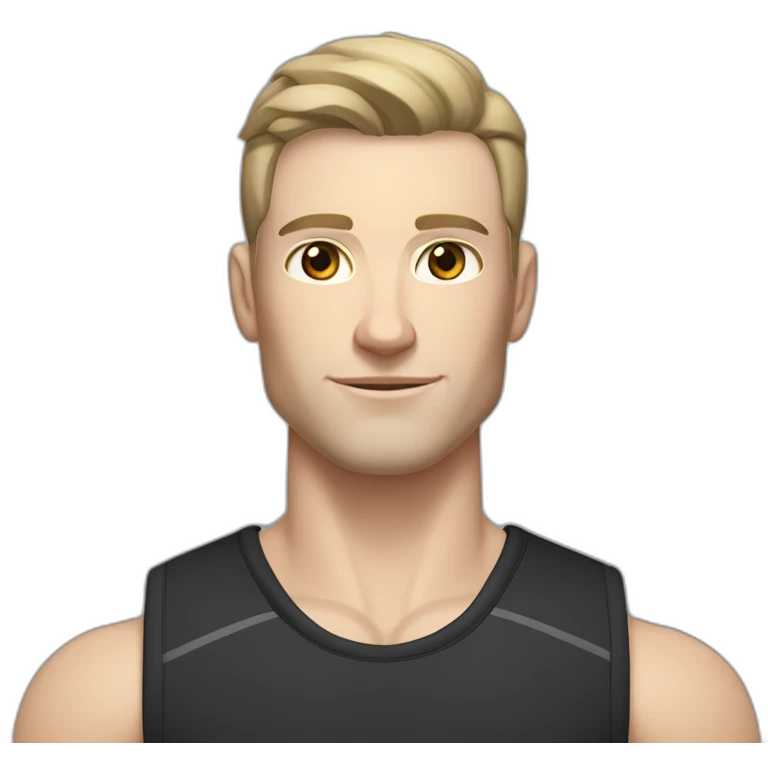 Pale skinned Fit Man With the biceps and dark brown hair in black shirt, gray sports shorts and white Sneakers emoji