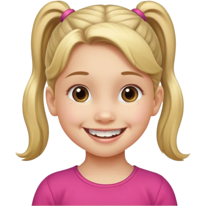 Little girl with ponytail smiling missing two bottom teeth  emoji