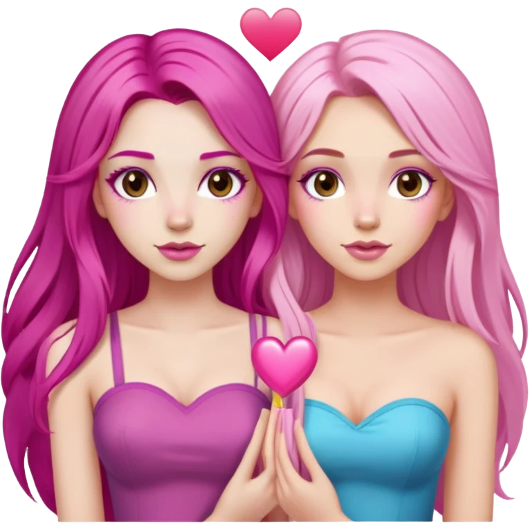 gorgeous pale girl with long magenta pink hair latina makeup next to a gorgeous girl with blonde hair brown eyes and a light pink heart above them both wearing tube tops emoji
