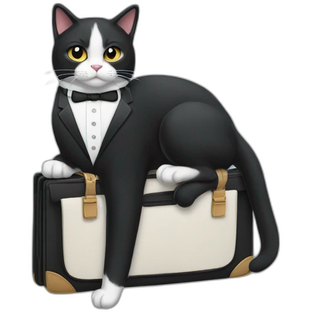 Tuxedo cat in a suit with briefcase emoji