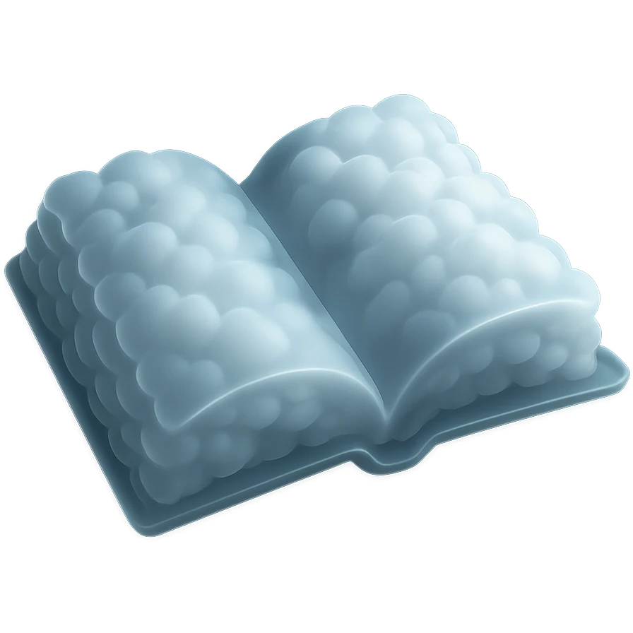 thick open book made entirely of small, very bright white fluffy convex clouds, matte glass style, no background emoji