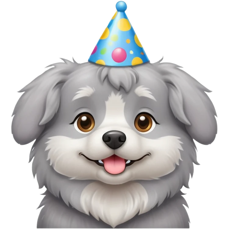 Grey dog wearing birthday hat   emoji