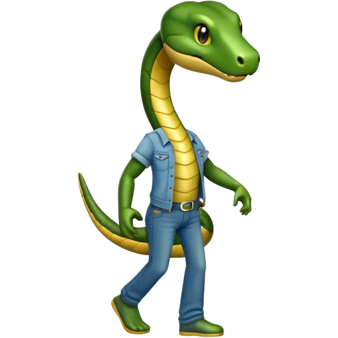 anthropomorphised snake wearing jeans and a t-shirt, walking upright emoji