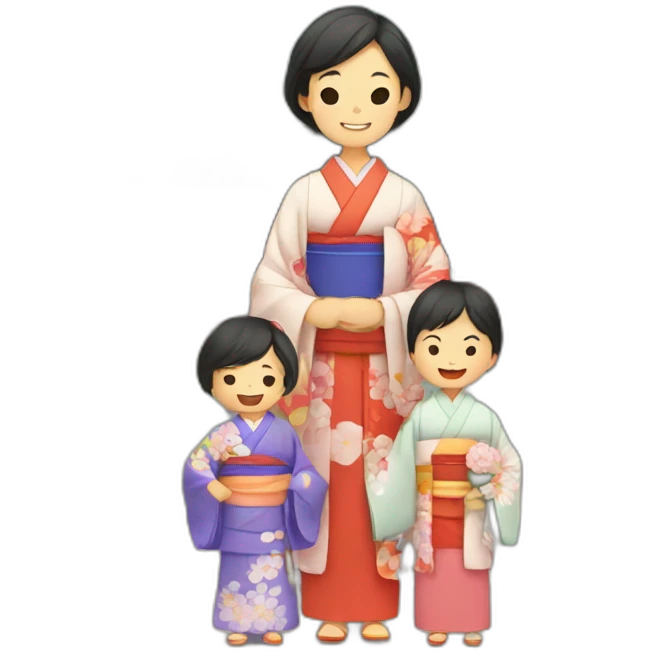 family with kimono in a temple emoji
