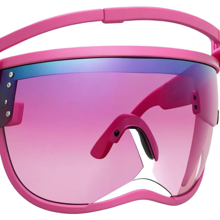 sporty pink shield visor sunglasses with thick frame and interchangeable temple tips, customizable chunky design, massive build, one-piece lens with UV protection emoji