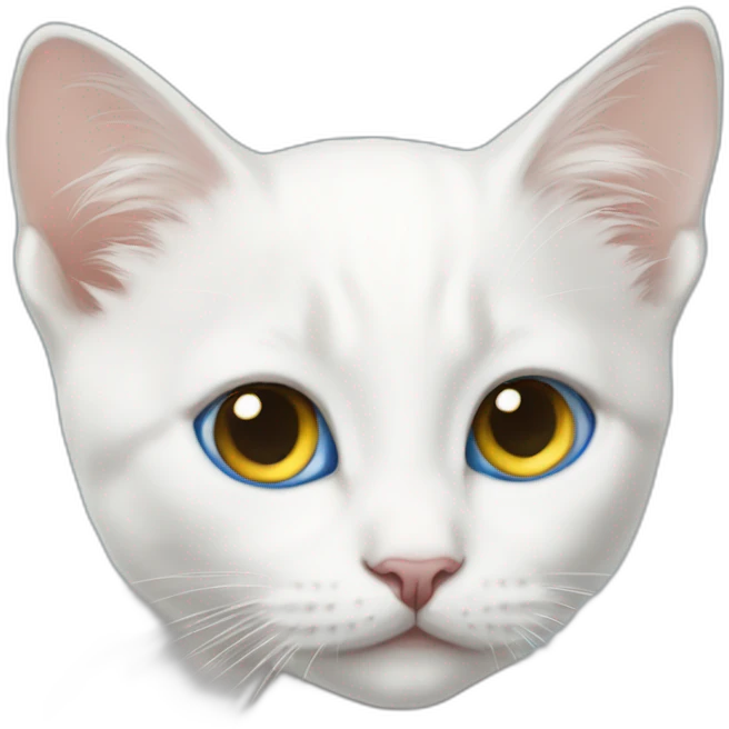 White kitten left eye blue, right eye yellow emoji