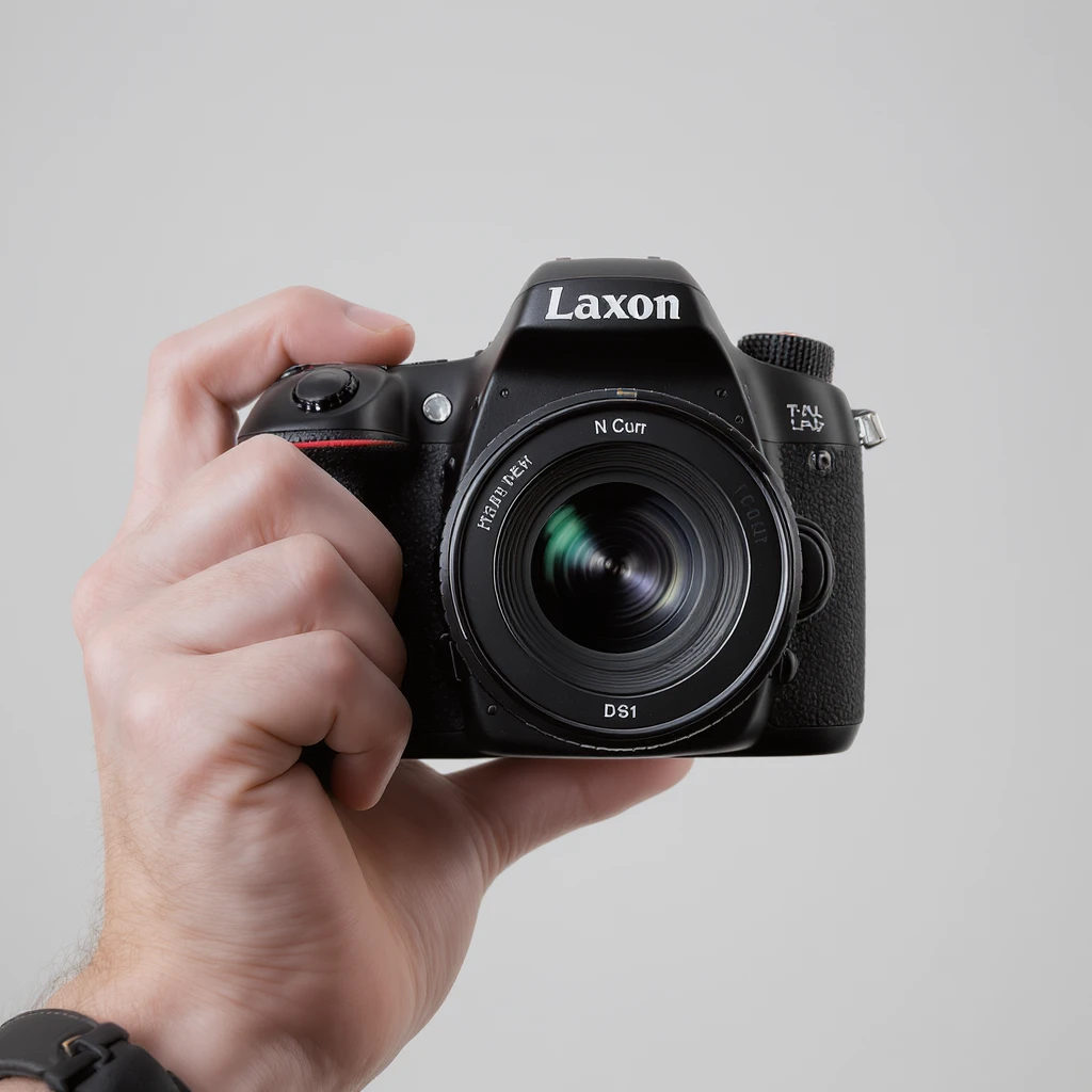 realistic of hand holding dslr camera, studio quality, close up emoji