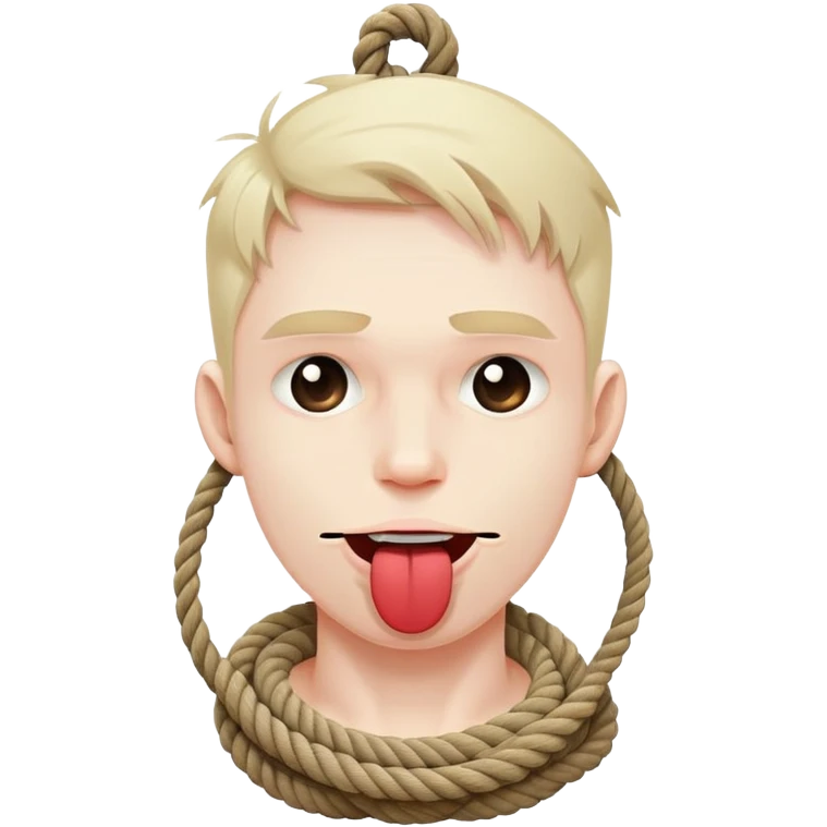 A man with a rope tied by his neck, x mark eyes and the tong is out emoji