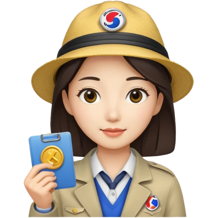 A Korean female tour guide holds her license. emoji