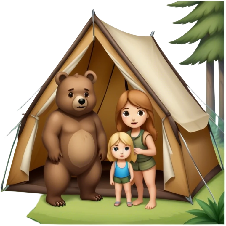 bear outside of tent with two white girls inside of it emoji