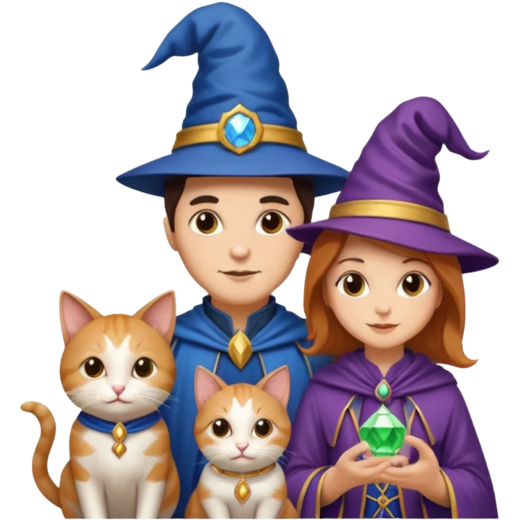 magician couple and their pet cat emoji