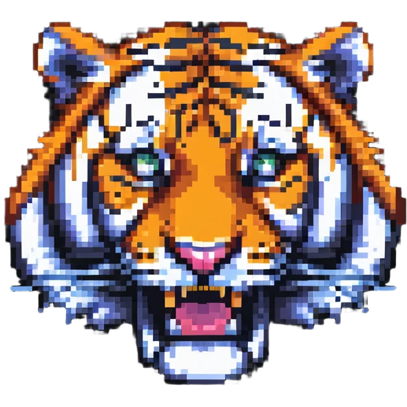 retro pixel art tiger face for Twitch emote emoji
