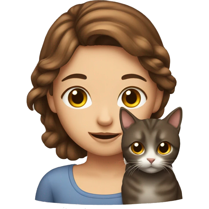 Brown haired girl with cat emoji