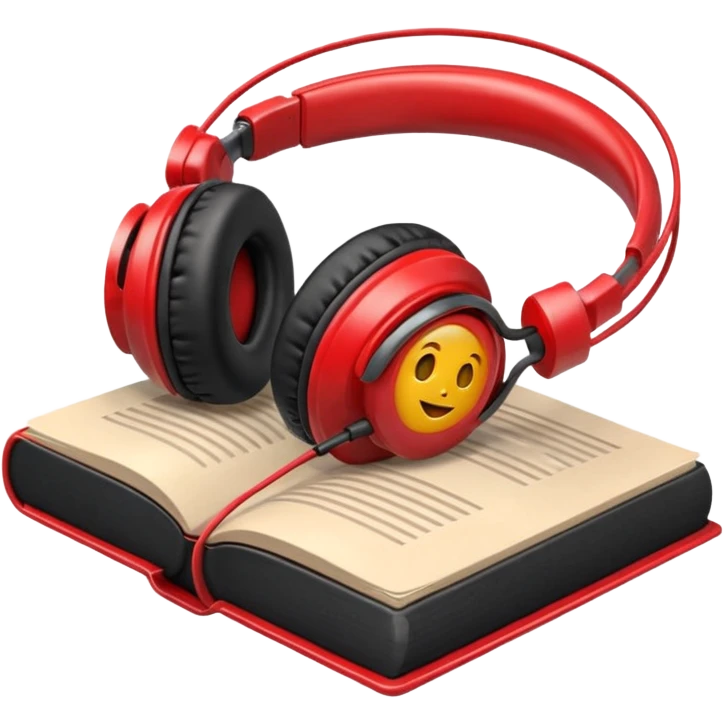 Red headphones laying on a closed red book emoji emoji