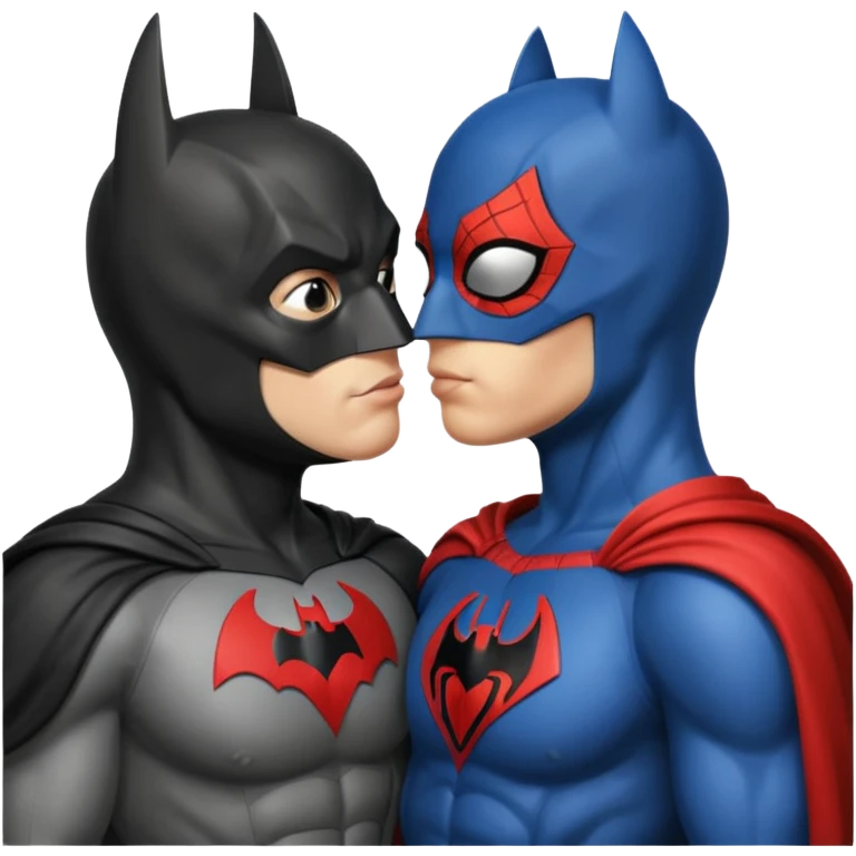 Batman and spiderman kissing emoji