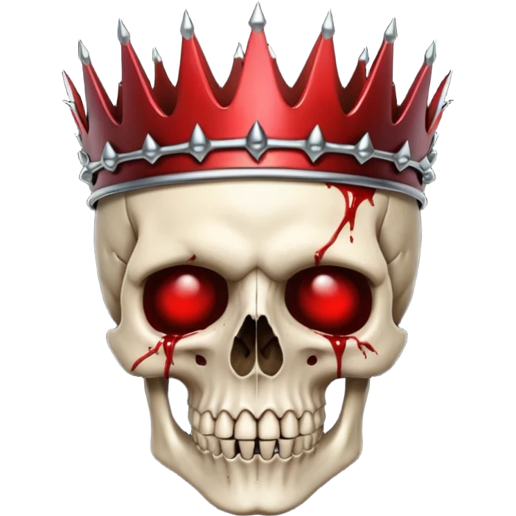 Human skull crowned with iron thorns, blood-soaked, dark medieval gothic emoji
