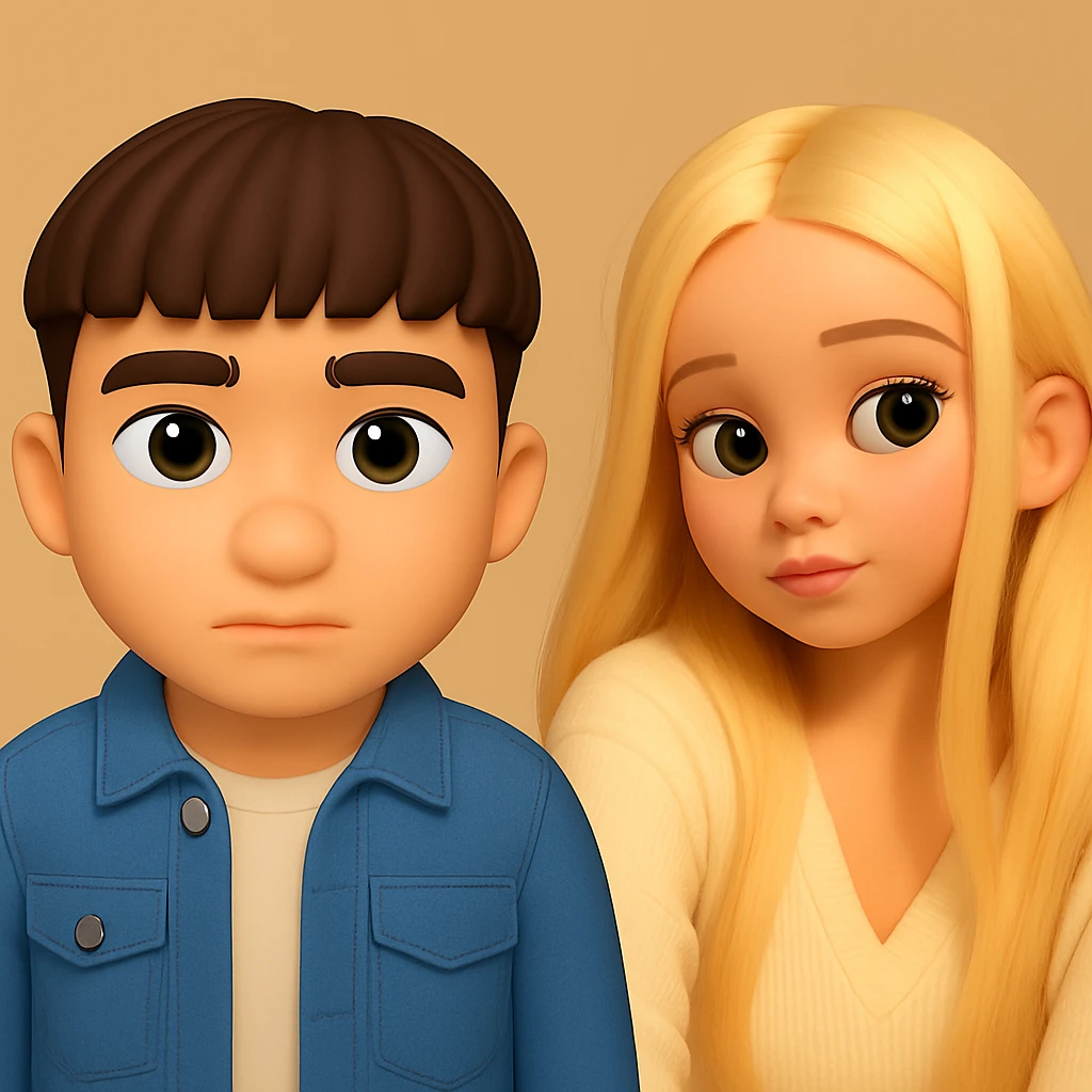 Place these two 3D emoji images on one background as two separate figures with noticeable space between them, without changing the images themselves emoji