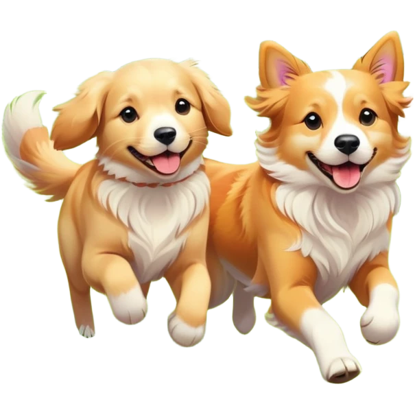 dog and cat running together in a flower meadow emoji
