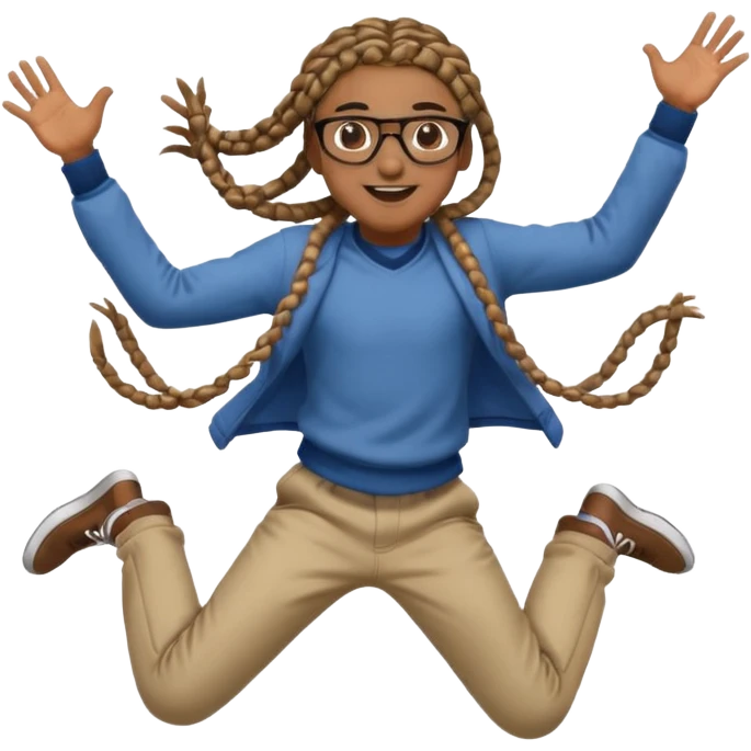 black boy with glasses and box braids jumping emoji