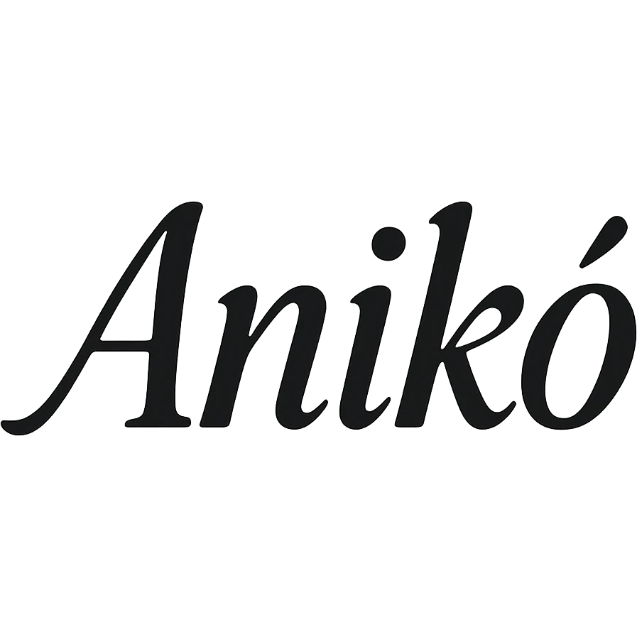 The name 'Anikó' in a cool, youthful, elegant font, text only, transparent background, no emoji. emoji
