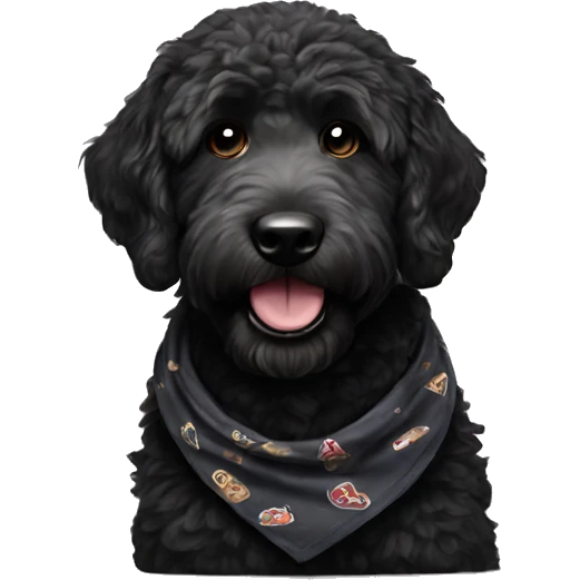 Black golden doodle wearing a bandana emoji