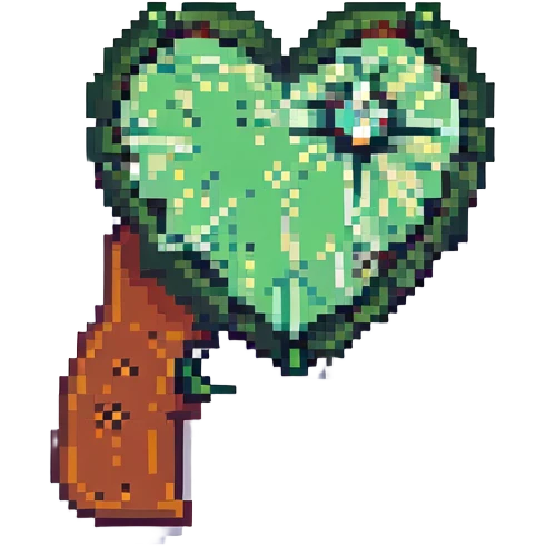 green heart pistol, pixel art style, simple and retro emoji