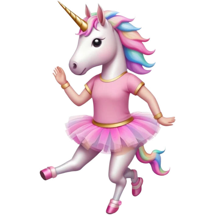 anthropomorphised female unicorn in tutu and pink t-shirt jogging upright relaxed pose emoji