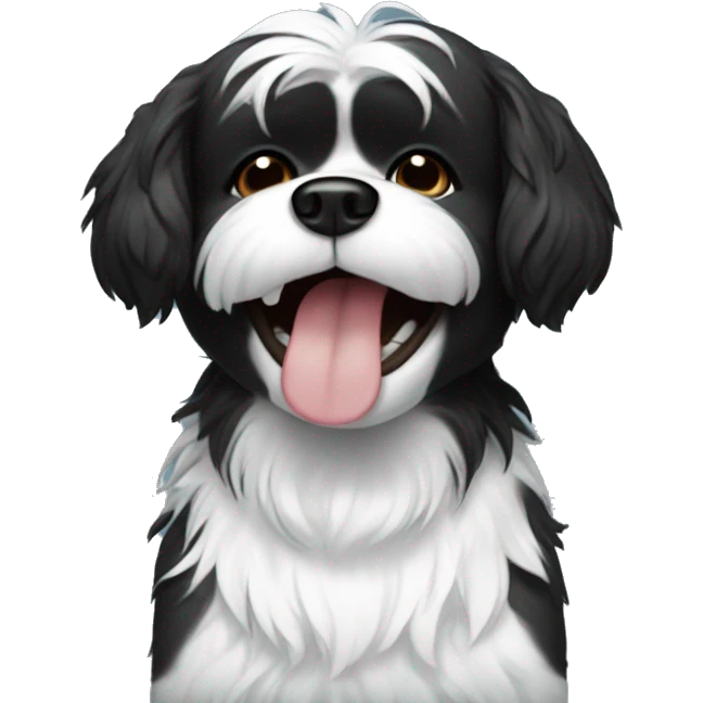 black shitzu dog with chest white fur laughing crying  emoji