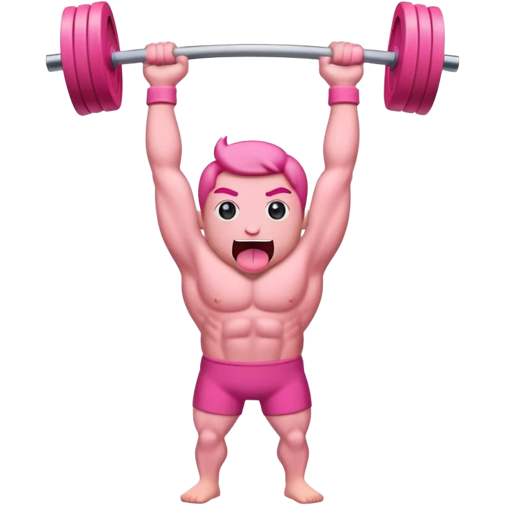 a simple tongue character, flexing and lifting a weight bar above its head emoji