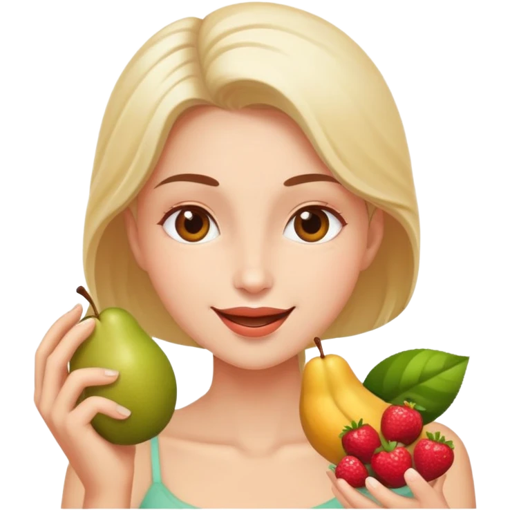 person enjoying healthy fruits with a blissful expression emoji