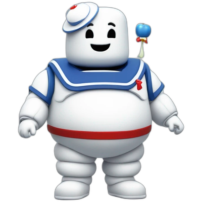Stay puft marshmallow man ghostbusters friendly no collar holding an apple emoji
