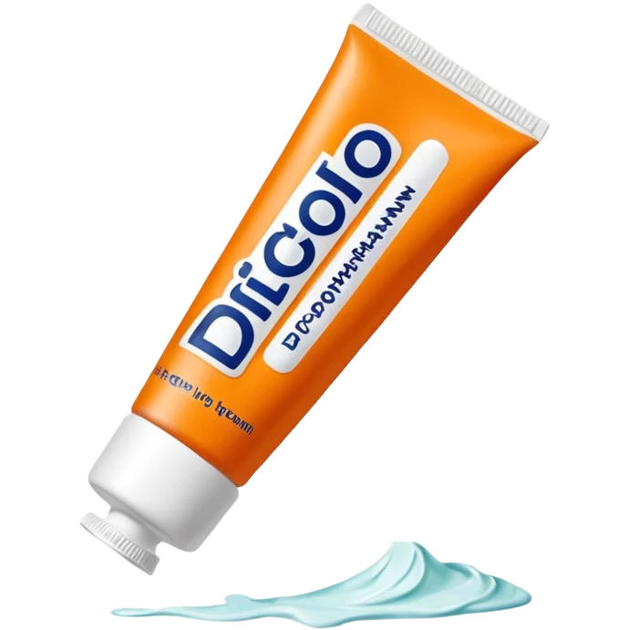 an empty, oversized and totally squeezed out tube of toothpaste labelled "Diclo ratiopharm". It is squeezed out to the last drop. Basic color is orange yellowish. emoji