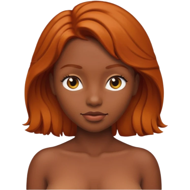A nude woman with dark skin with ginger hair emoji