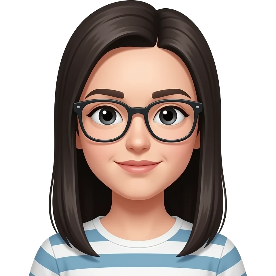 glasses, black eyes girls, tall straight hair, arched long nose emoji