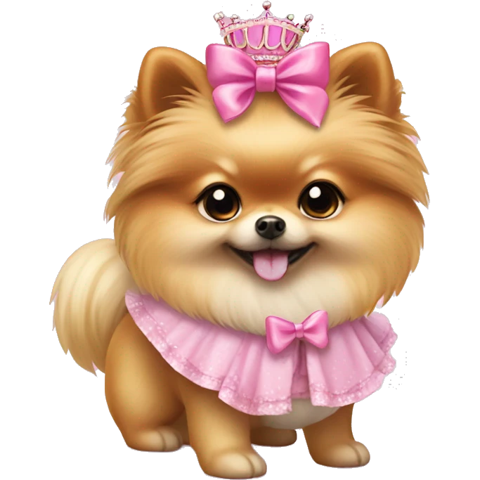 Pomeranian dog with pink bow and cute princess outfit  emoji