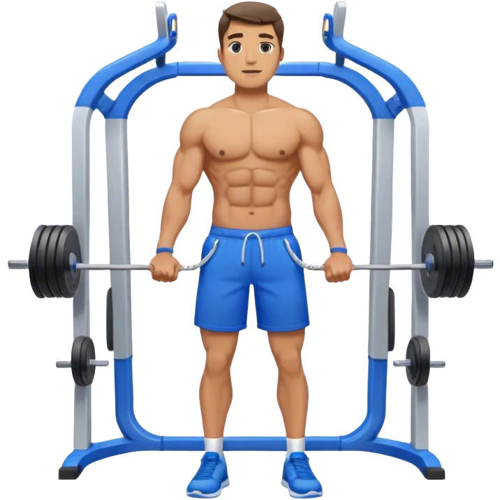 standing fit man with blue shorts cable-machine-exercise emoji
