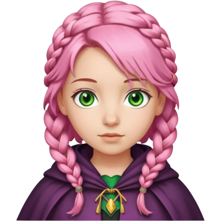 girlwith pink braided hair, cloak emoji