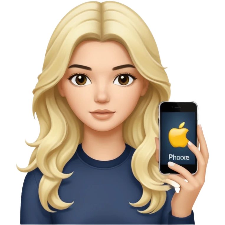 Blonde long wavy hair Kendall Jenner holding an iPhone emoji