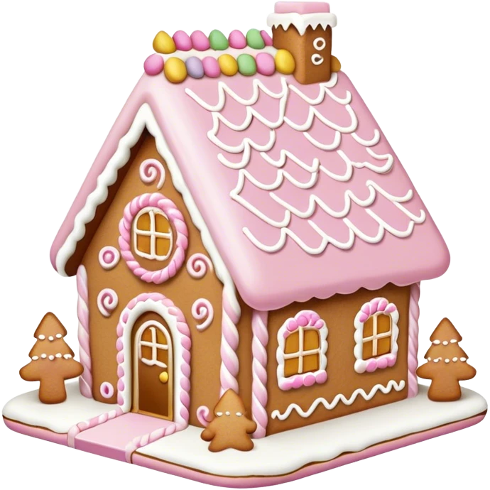 light pink and gold and white gingerbread house emoji