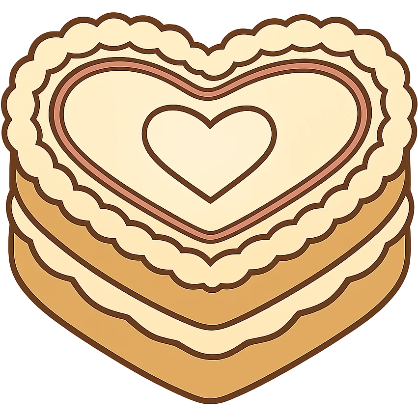 flat toon white heart-shaped vintage cake emoji