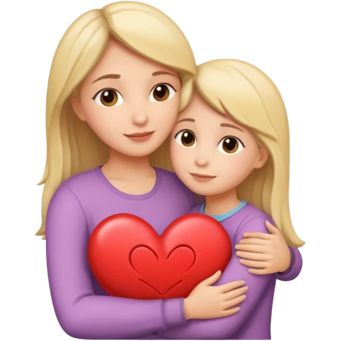 Mamma och dotter som kramas och ett hjärta emoji