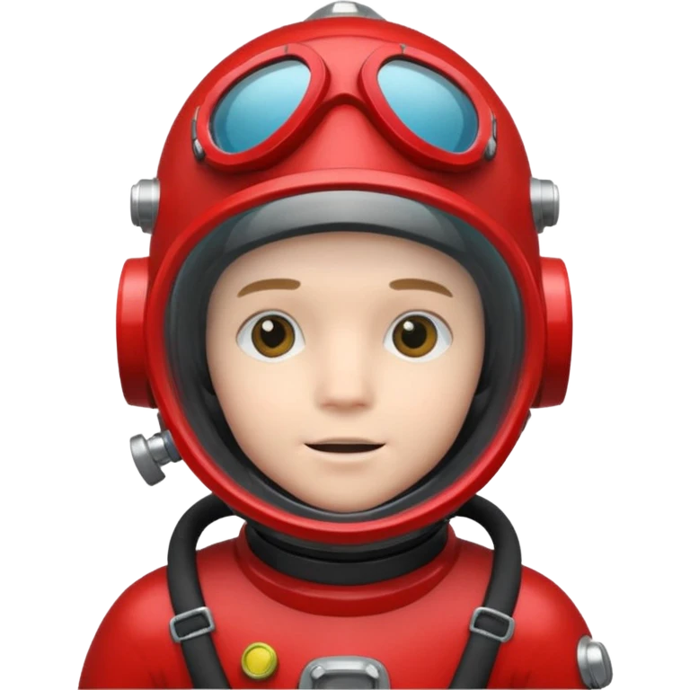 a boy  wearing a red scuba diving helmet with glass visor emoji